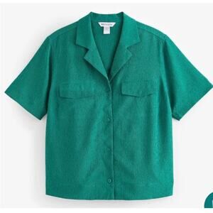 NWT‎ Athleta Echo Top Button Down Short Sleeve Green Breathable Blouse Small
